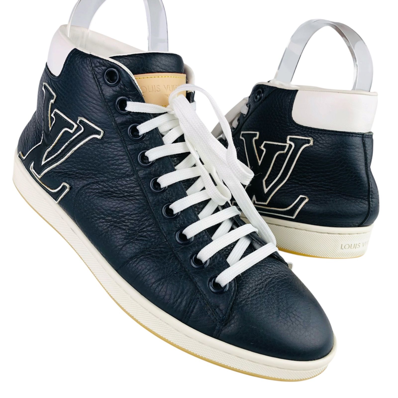 LOUIS VUITTON★ルイヴィトン【サーフサイドライン】メンズ レザー切替し ビックLVワッペン付き ハイカット スニーカー (5.5/25㎝相当) イタリア製 メンズスニーカー カジュアル ブランドシューズ 夏靴