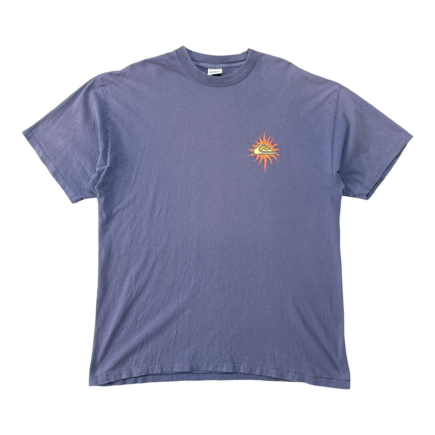 古着 USA製 90S QUIKSILVER クイックシルバー 太陽 ヴィンテージ フェード Tシャツ プリント メンズXL パープル シングルステッチ BA6013