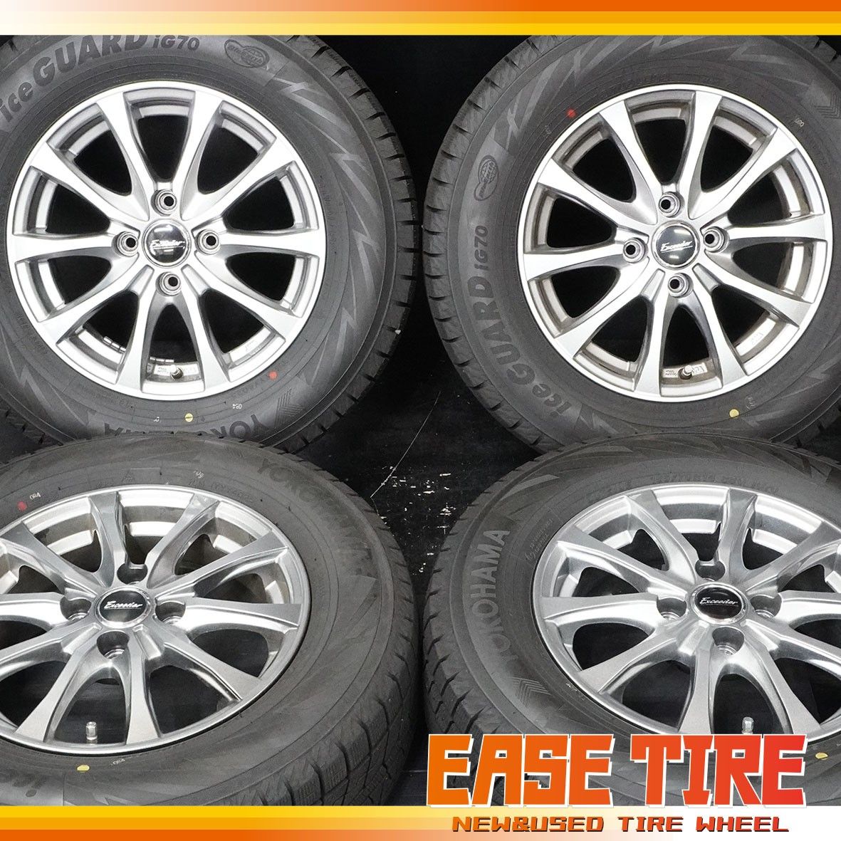 極上品 スタッドレス ヨコハマ iG70 2025年製 185/70R14 エクシーダー E07 14インチ 5.5J +38 100 4H カローラフィールダー ノート デミオ等