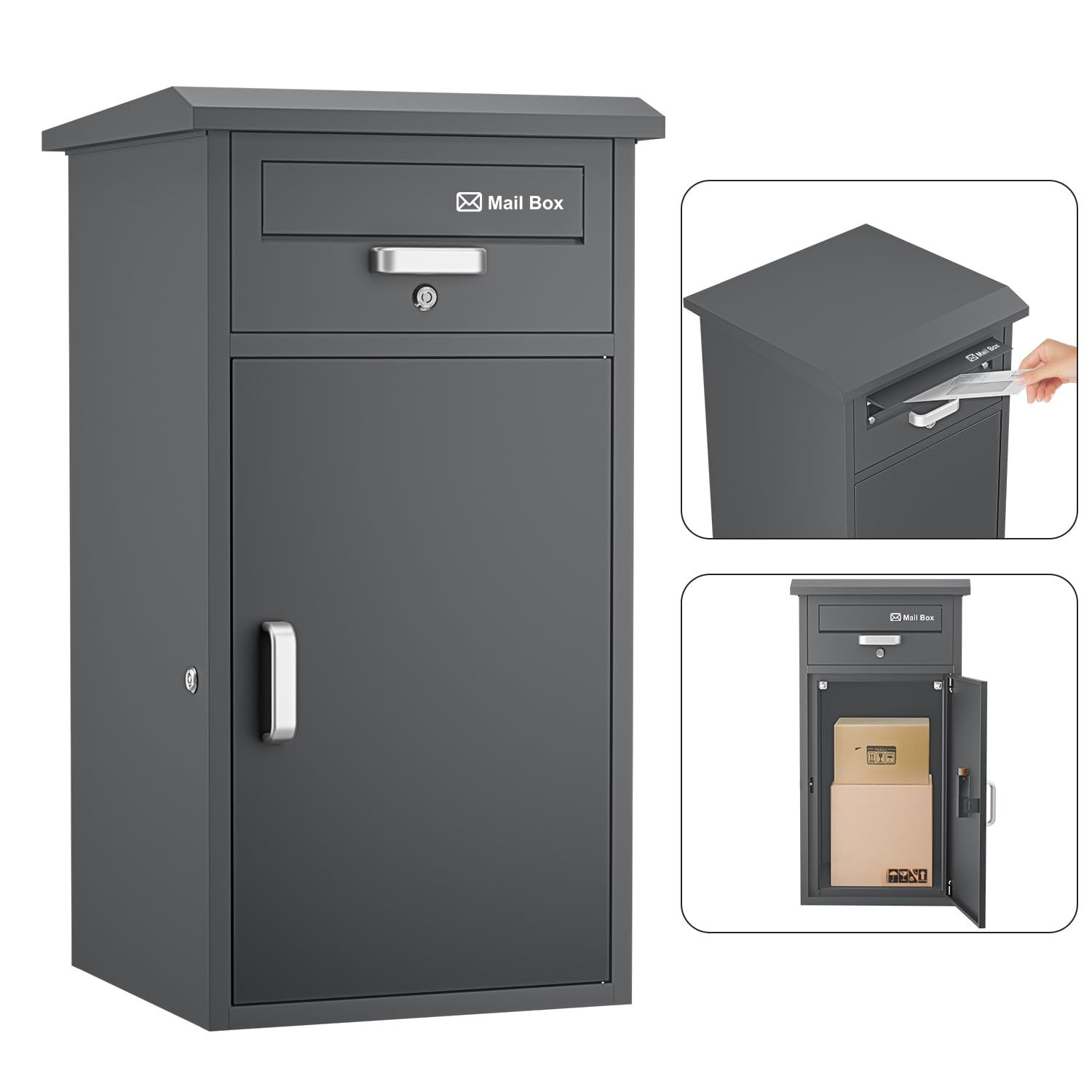 VARNIC 宅配ボックス DIY ポスト一体型 大容量 宅配BOX 戸外 防水 水が溜まらない 防塵 防錆 防犯 郵便受け 扉左右変更可能 取り付け簡単 マグネットシート付き 郵便ポスト 要組立品 戸建て用 個人宅 (グレー)mt 8fe60eb7