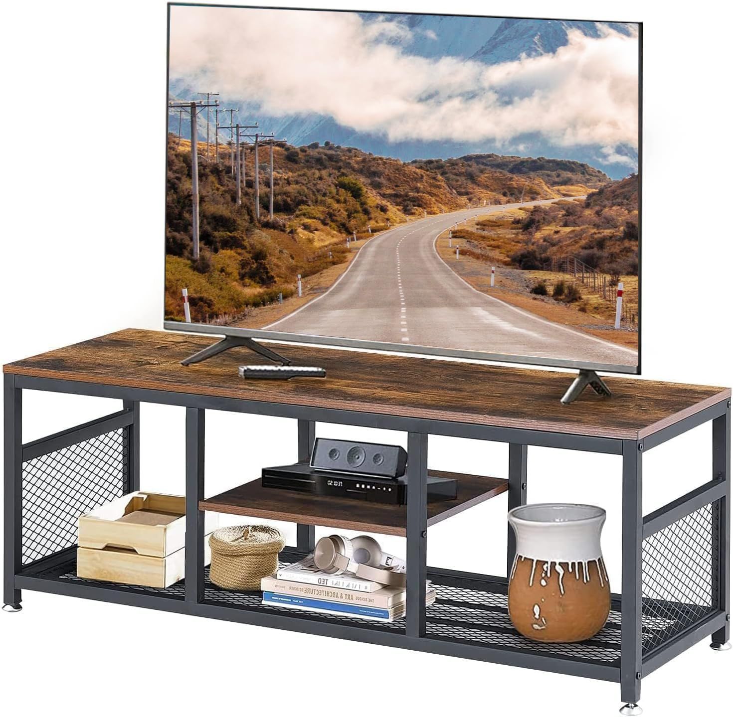 人気商品　ブラウン/黒 幅100×奥行50×高さ45cm 24~50型対応 ロータイプ テレビスタンド 隠す収納スペース テレビボード オープン テレビ台 ローテーブル VECELO おしゃれ