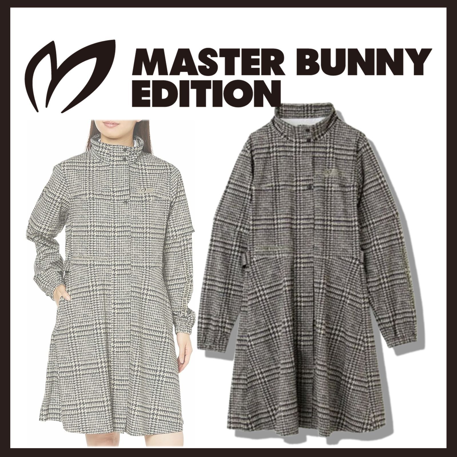 新品 未使用 マスターバニーエディション 千鳥格子柄レインコート ベージュL【MASTER BUNNY EDITION】2WAY レインポンチョ ワンピース