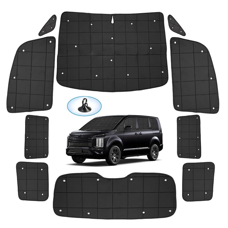 AUTO SPEC 三菱 新型デリカ D5 に適用 格子状 サンシェード 1台分 全窓用 吸盤タイプ DELICA CV1W CV2W CV3W CV4W CV5W 2019年2月～現行 マルチサンシェード 折り畳み式 遮光シェード プライバシー保護 盗難防止