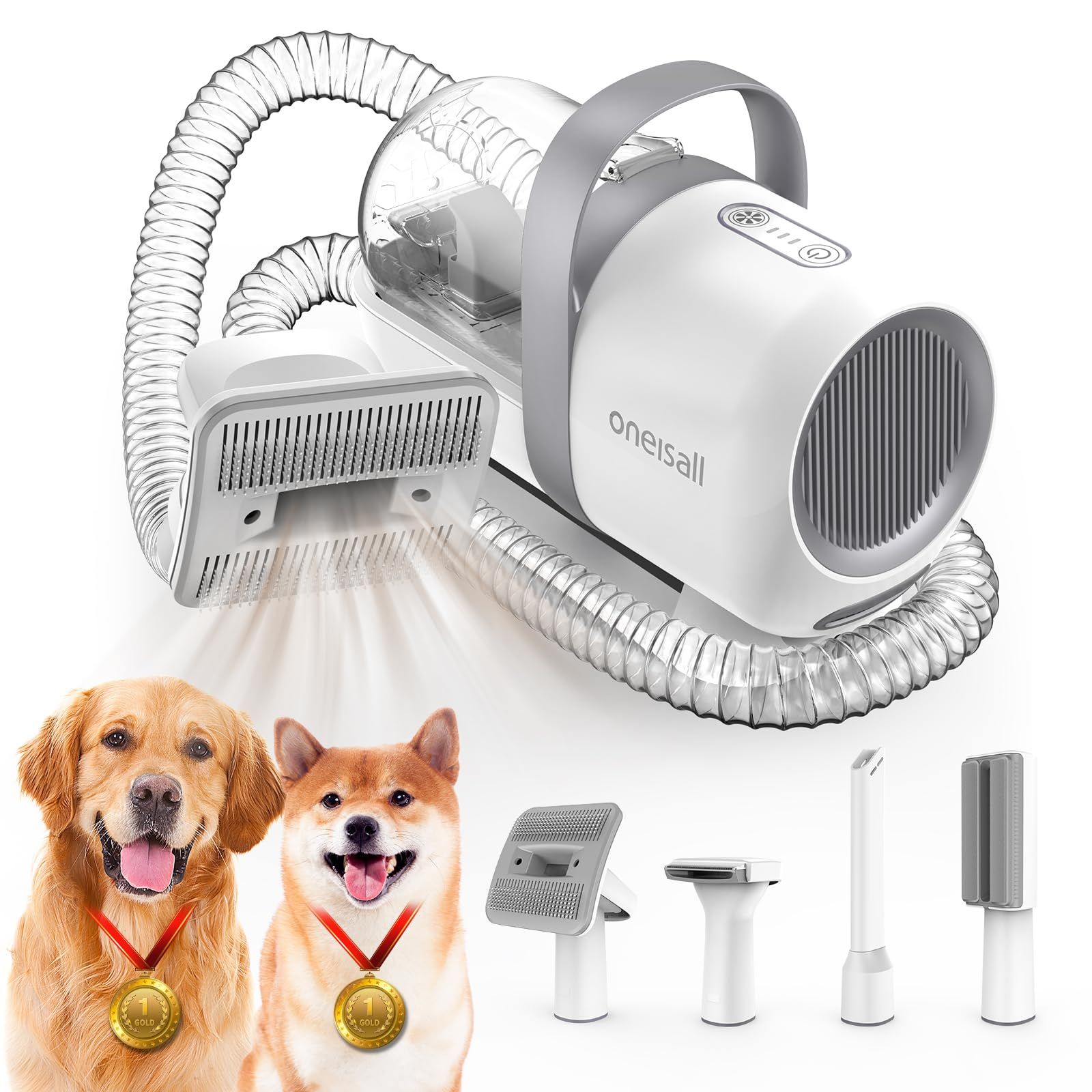 【ブラシと掃除機一体型】 Oneisall ペット グルーミング掃除機 4in1犬 猫美容器/ペットの毛 掃除機 強力/抜け毛 自動吸引/ブラシ付き/ペット 抜け毛対策/バリカン部品なし/モデル-LM5 (Gray)★m 5ea7ba9d