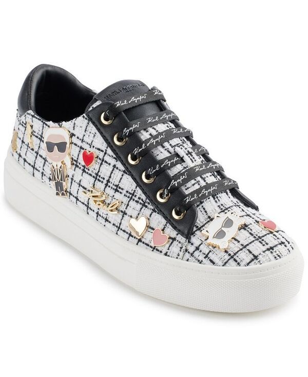 カール ラガーフェルド レディース シューズ スニーカー レース KARL LAGERFELD PARIS Womens Cate Pins LaceUp Sneakers Black White ホ
