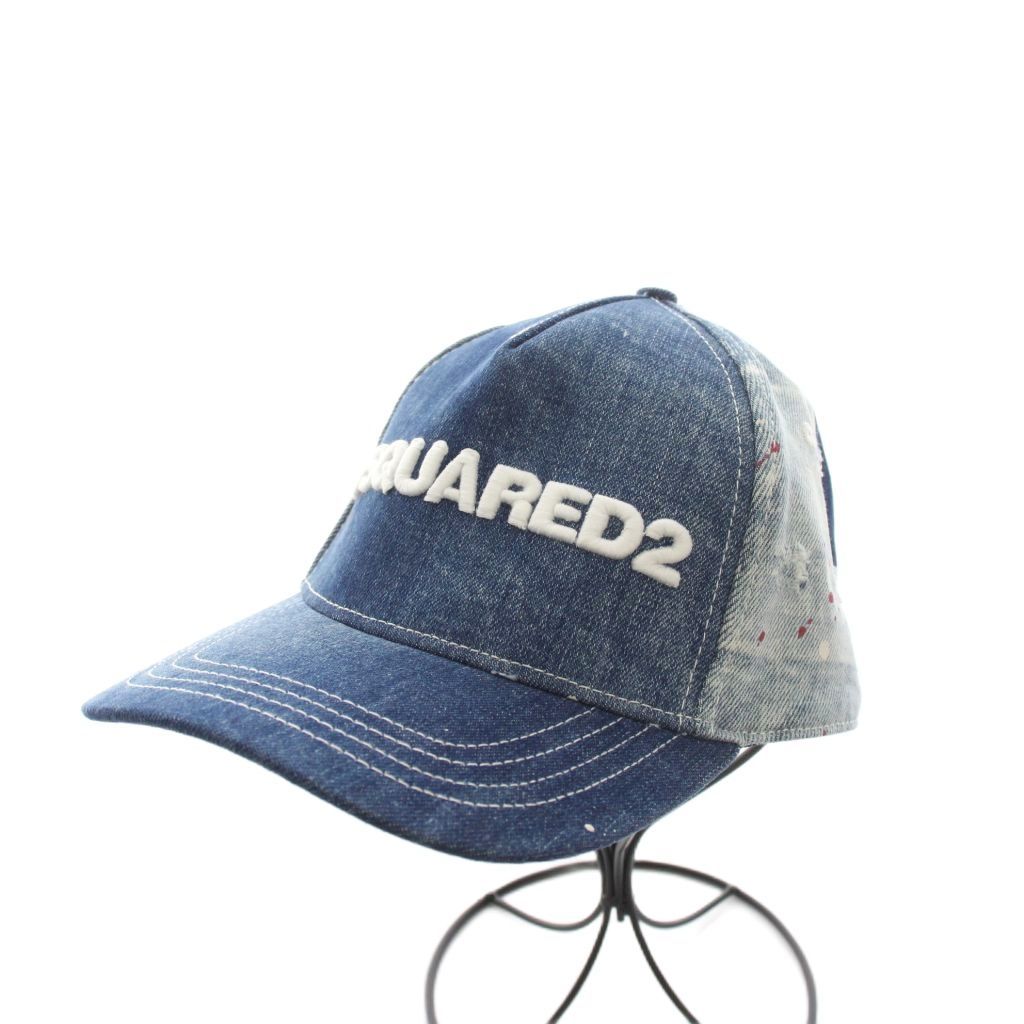 ディースクエアード DSQUARED2 デニムキャップ 野球帽 ペイント加工 ダメージ加工 青 ブルー 紺 ネイビー S82BC0720SJ101G6812FW23 /YT