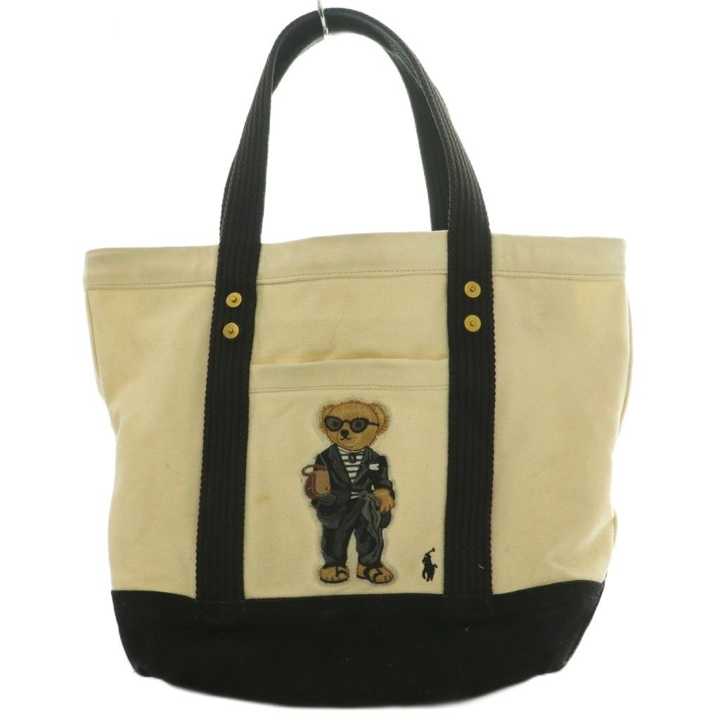ポロ ラルフローレン POLO RALPH LAUREN ポロベア キャンバス トートバッグ ハンド アイボリー 黒 ブラック /SS ■OS