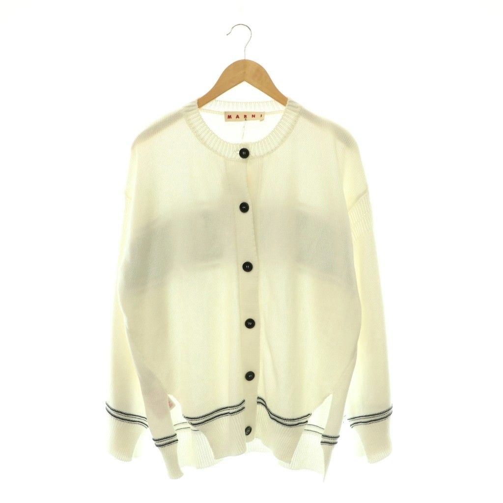 マルニ MARNI 23SS キモノスリーブ インターシャカーディガン バックロゴ 40 白 紺 黒 CDMD0309Q0 /CX ■OS