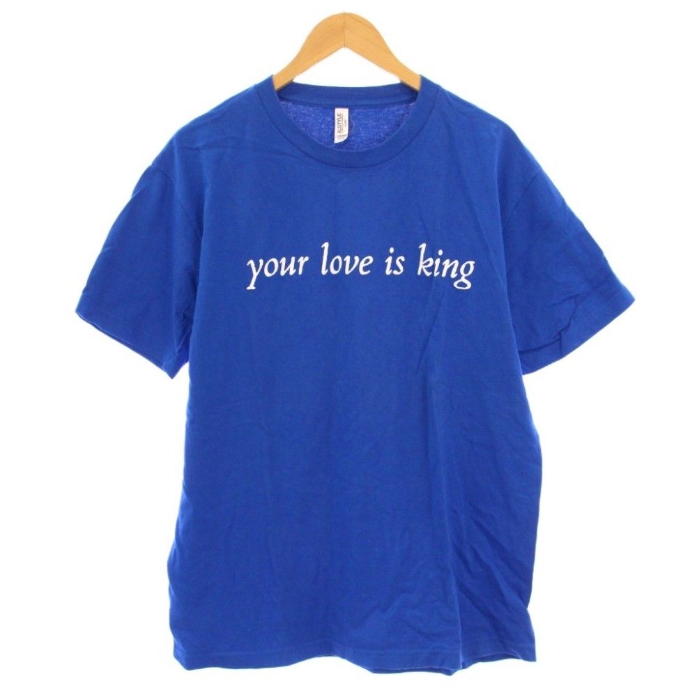 ミンナノ MIN-NANO ON AIR your love is king Tシャツ 半袖 クルーネック ロゴ プリント バイカラー L 青 ブルー 白 ホワイト /BB