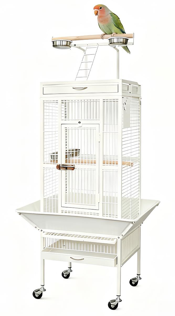 TUIYIDUO 鳥かご 大型 多頭飼い対応 キャスター付き ロック付き お手入れ簡単 ホワイト