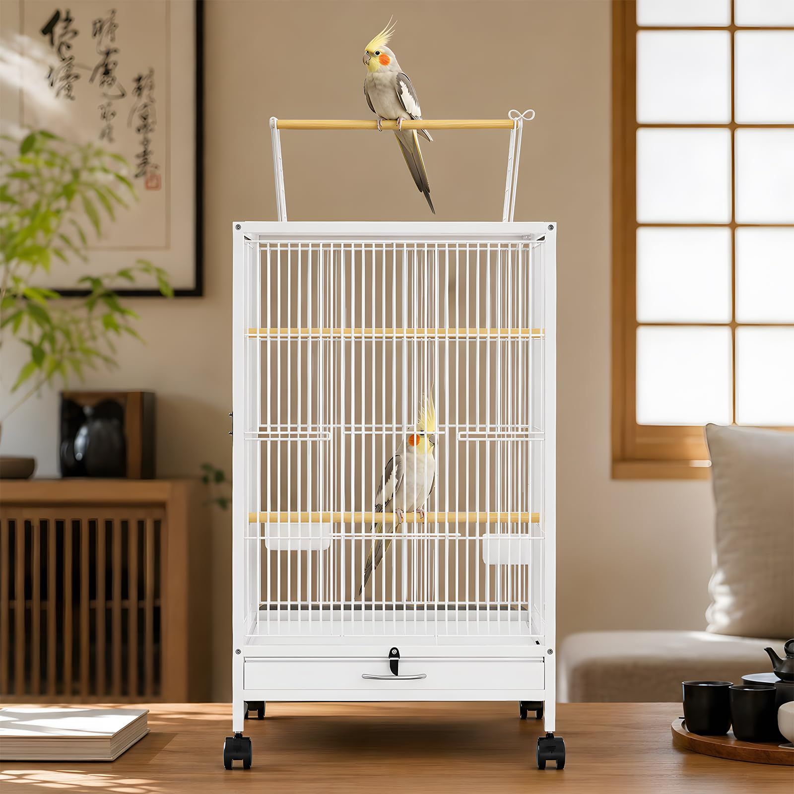 HopeFamily 鳥かご 鳥ケージ 46×46×94cm 大型 インコ ケージ 鳥籠 複数