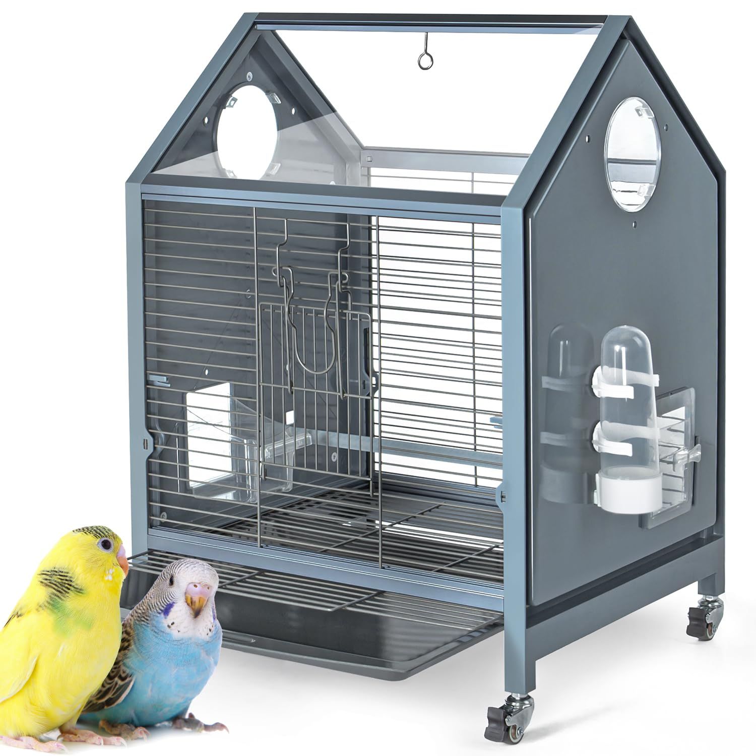 鳥かご 長さ43cm*幅39㎝*高さ59cm 中型 鳥ケージ 豪華バードケージ キャスター付き 鳥小屋 餌入れ 引き出しトレイ