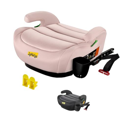 Jovikids ジュニアシート ISOFIX ECE R129 ブースターシート 3歳から ロングユース 極厚クッション 幼児用車シート 固定ガイドキャップ シートベルトクリップ 125?150cm 桜色pms