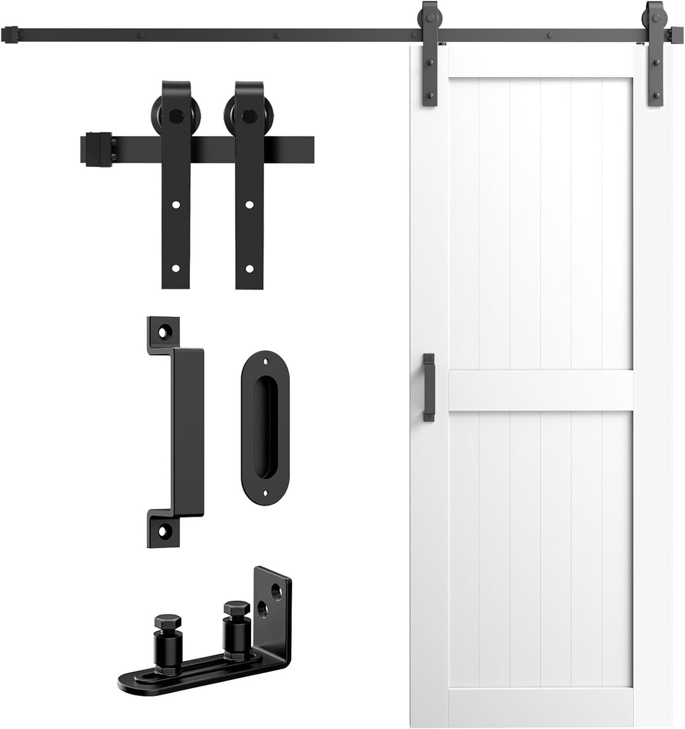 Signstek 吊り引き戸レール バーンドア金具 6FT/1.83m リフォーム建具 引戸レール 扉引戸 簡易 室内 木製 引き違い ドア 引き扉 DIY 建具金物 アルミレール シングル扉 トラックレール 片引き戸 J型 5段式 ブラックpms