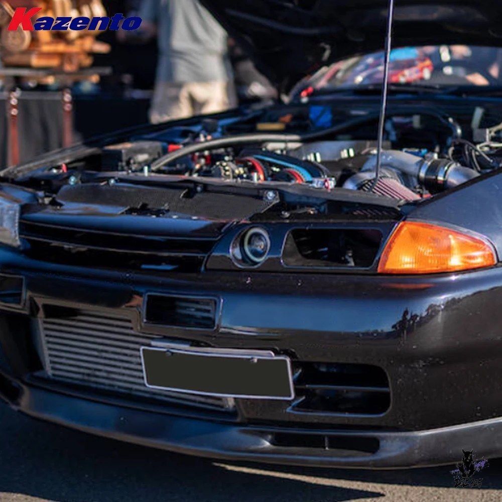 日産スカイラインR32 GT-R GTS用 カーボン柄ヘッドライトエアインテーク LEDダクト付