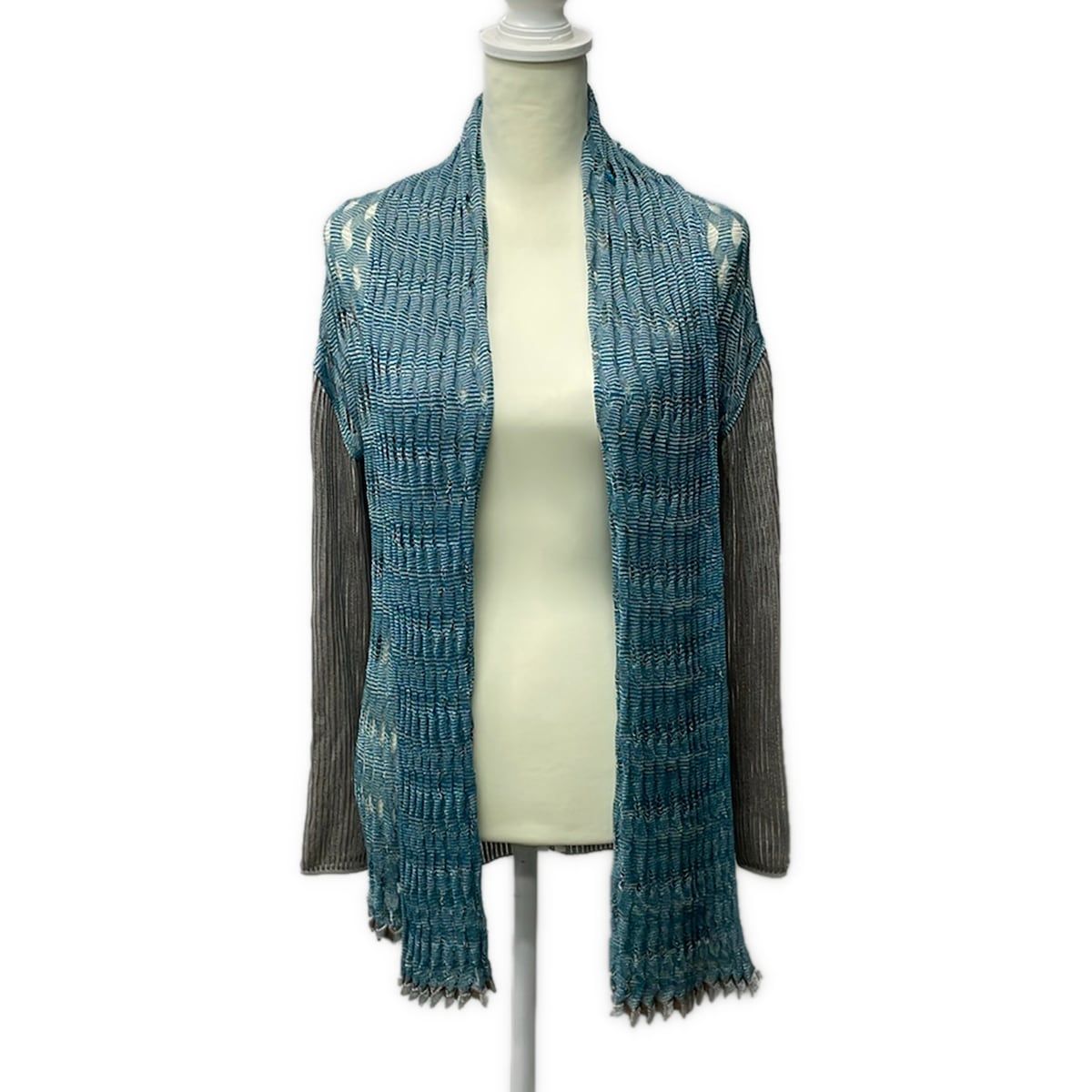 MISSONI(ミッソーニ) カーディガン サイズ44 L レディース美品 - グレー×ブルー×白 長袖