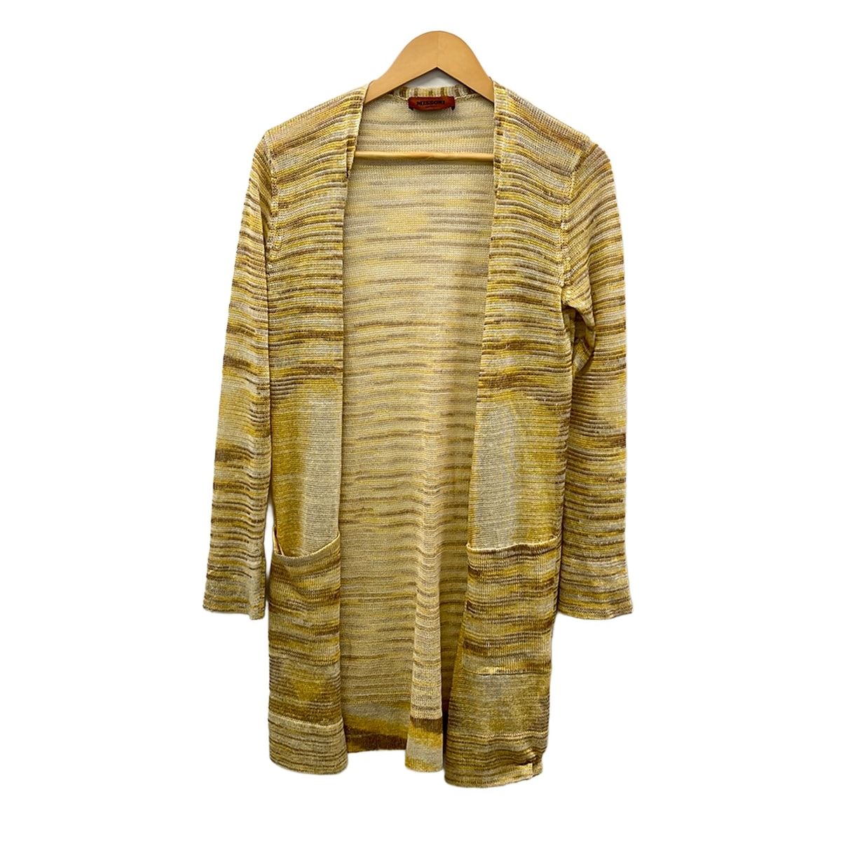 MISSONI(ミッソーニ) カーディガン サイズ38 S レディース美品 - ベージュ×ダークイエロー×白 長袖/ボーダー