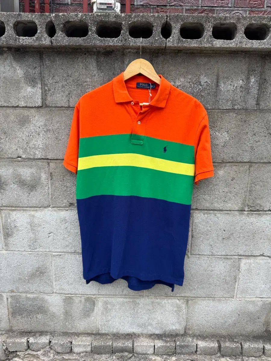 POLO RALPH LAUREN ヴィンテージ ストライプ カラ 半袖 Tシャツ m