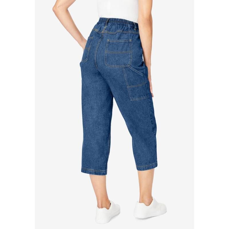 ウーマン ウィズイン レディース ボトムス カジュアルパンツ プラスサイズ デニム キャップ Woman Within Plusize Carpenter Denim Capri Medium Sto