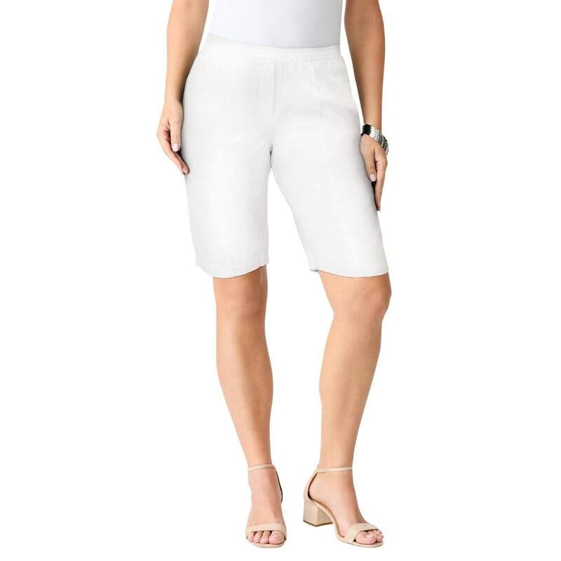 ロアマンズ レディース ボトムス ハーフパンツ・ショーツ プラスサイズ Roamans Womens Plusize Classic Stretch Cuffed Short White Denim
