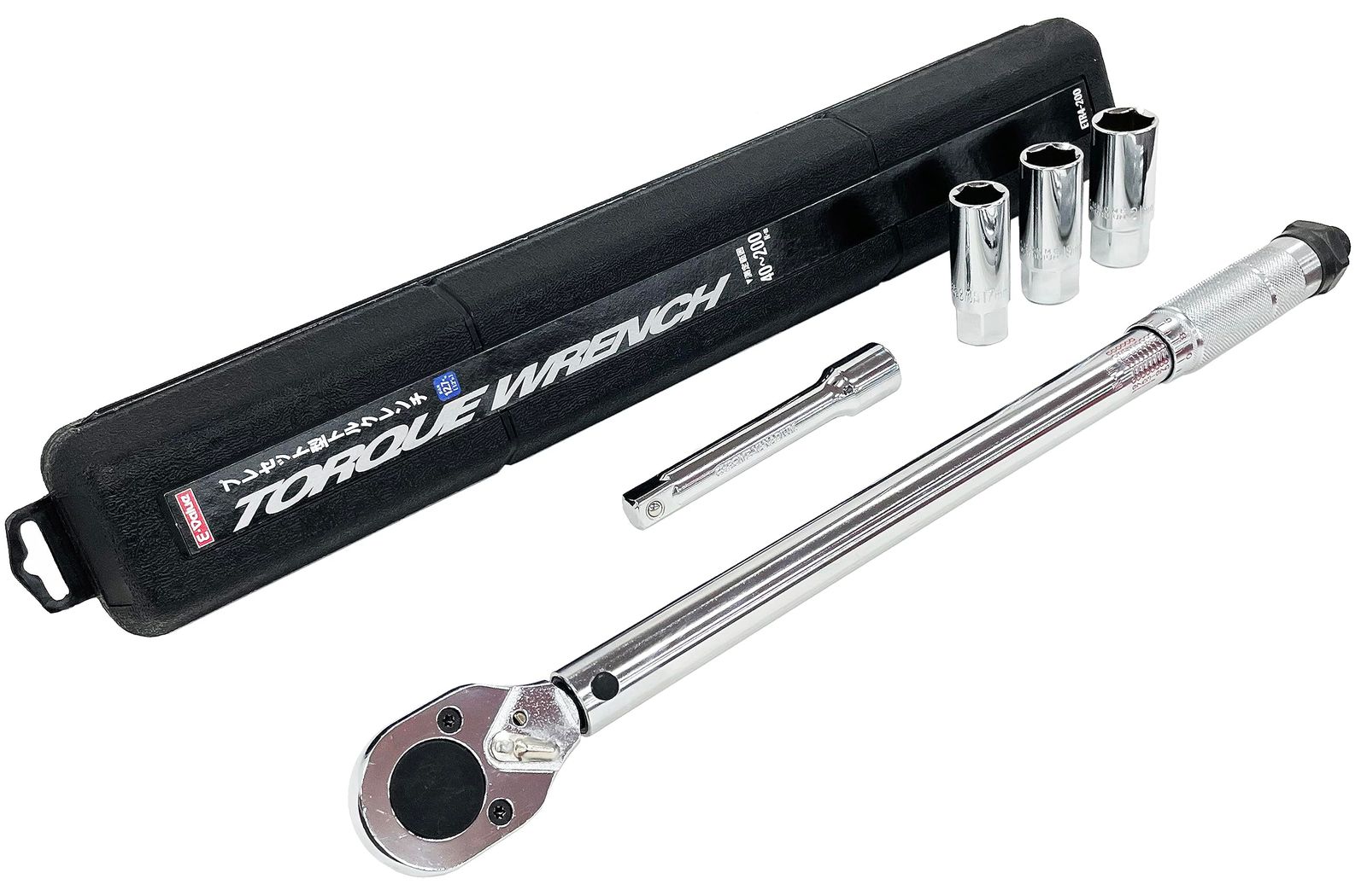 イーバリュー(E-Value) プレセット型トルクレンチ 差込角 12.7mm (1/2インチ) 40~200Nm ディープソケット(17・19・21mm)・エクステンションバー125mm付属 左右両回転対応 ETR4-200★m c0c9f26a