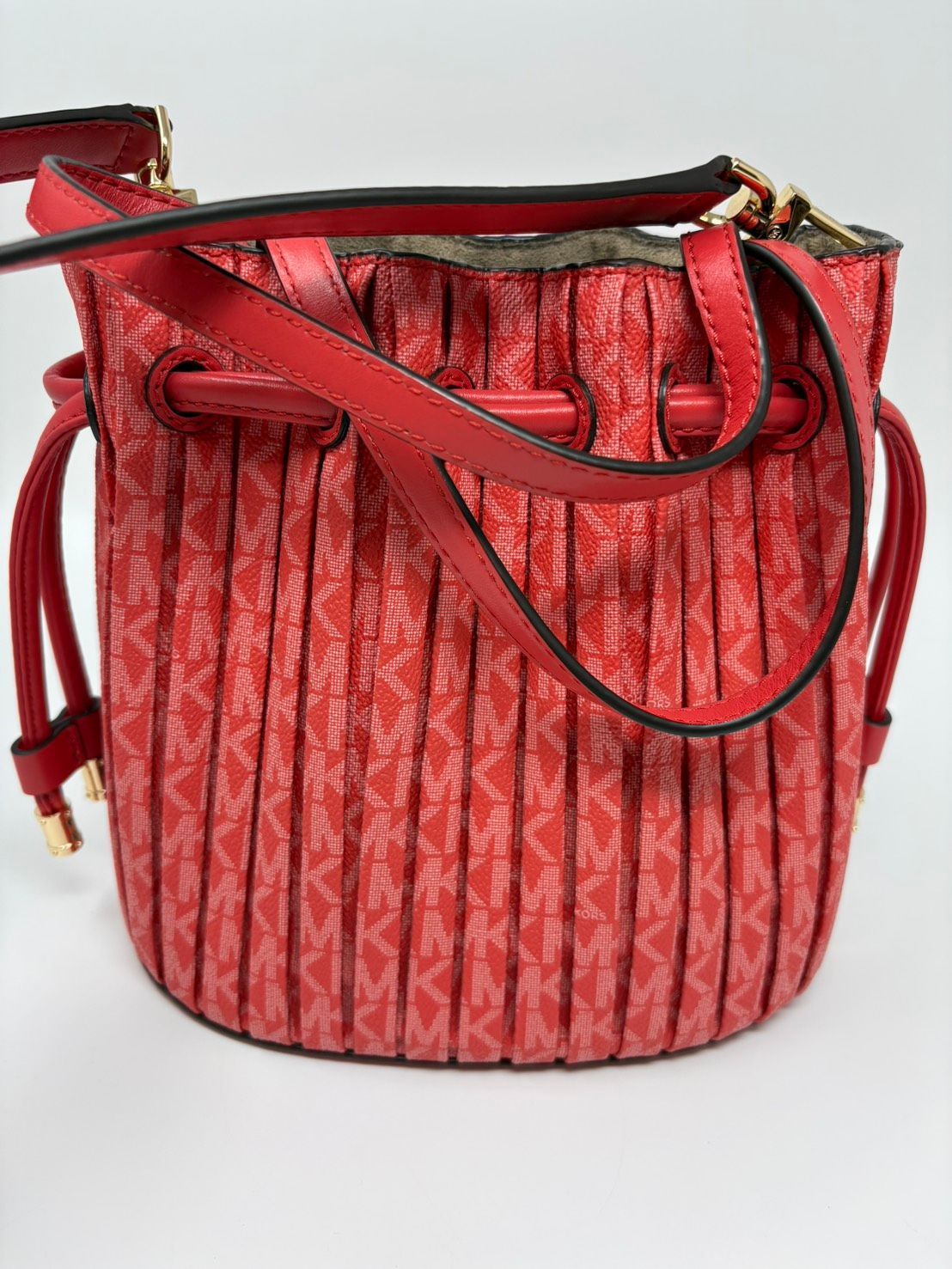 ◆MICHAELKORS マイケルコース プリーツコンバーチブルグラブトート バッグ 赤系 ポーチ,ストラップ付き 中古◆21893★