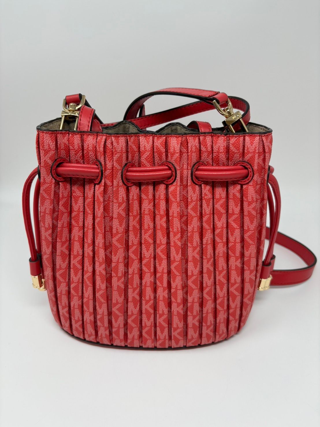 ◆MICHAELKORS マイケルコース プリーツコンバーチブルグラブトート バッグ 赤系 ポーチ,ストラップ付き 中古◆21893★