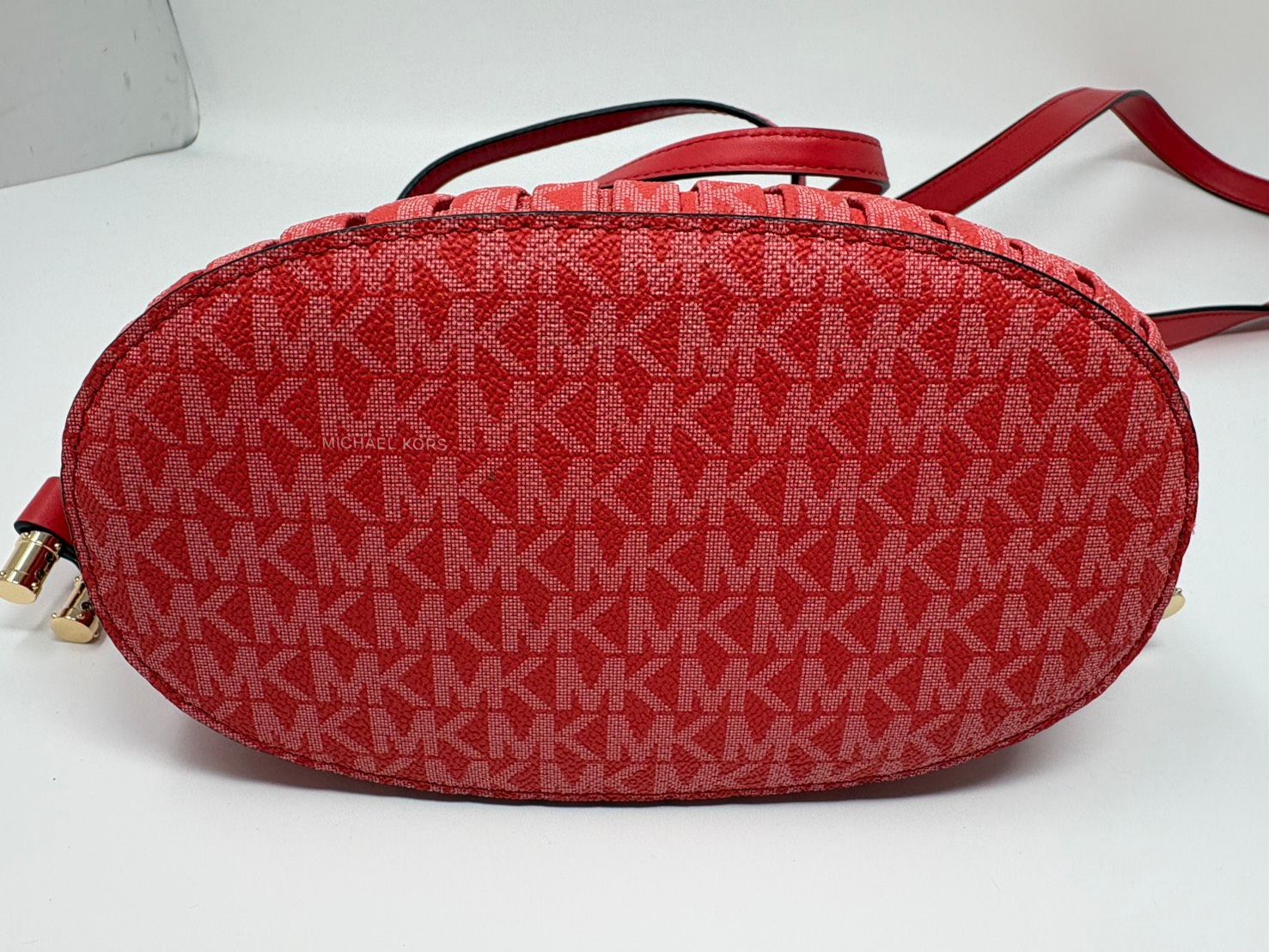 ◆MICHAELKORS マイケルコース プリーツコンバーチブルグラブトート バッグ 赤系 ポーチ,ストラップ付き 中古◆21893★