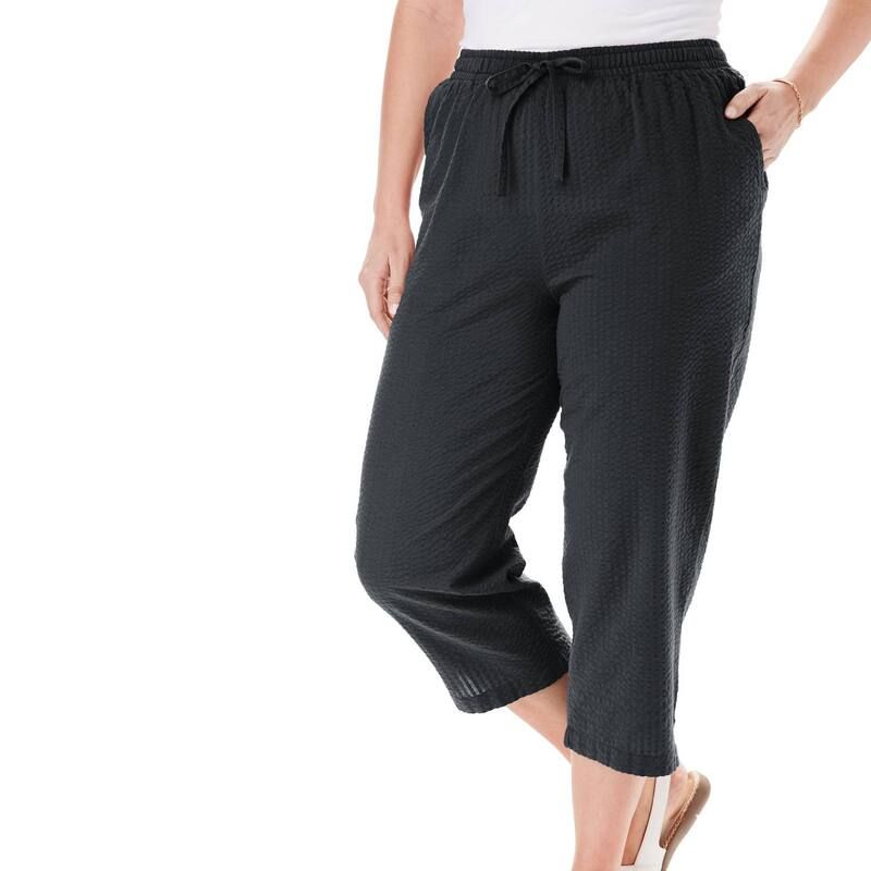 ウーマン ウィズイン レディース ボトムス カジュアルパンツ プラスサイズ プチ キャップ Woman Within Plusize Petite Seersucker PullOn ElasticW