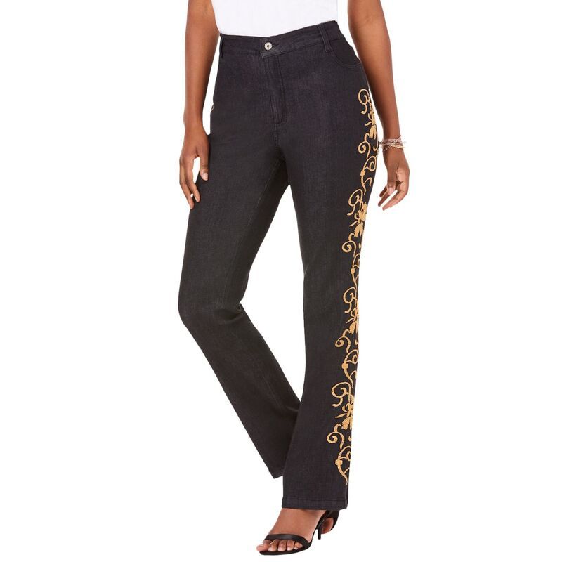 ロアマンズ レディース ボトムス デニムパンツ プラスサイズ Roamans Womens Plusize Whitney Jean With Invisible Stretch Gold Swirl