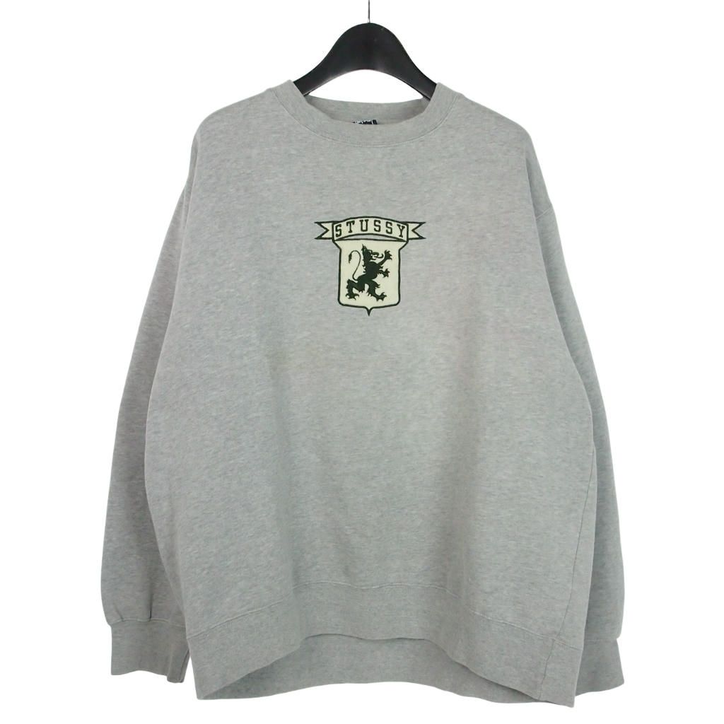 ステューシー STUSSY 紺タグ ライオン ワッペン スウェット トレーナー 長袖 M グレー