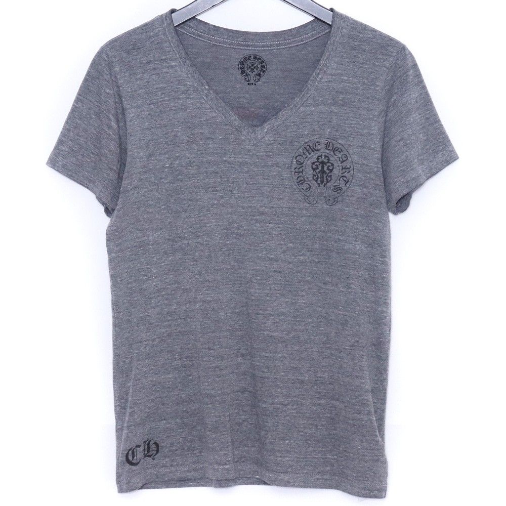 クロムハーツグレー Vネック Tシャツ CHROME HEARTS アメリカンフラッグダガー VネックTシャツ Mサイズ