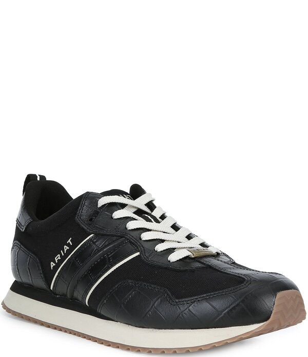 アリアト メンズ シューズ スニーカー スエード レザー Ariat Mens Ranch Suede Croco Embossed Leatherunner Sneakers BlackMidnig