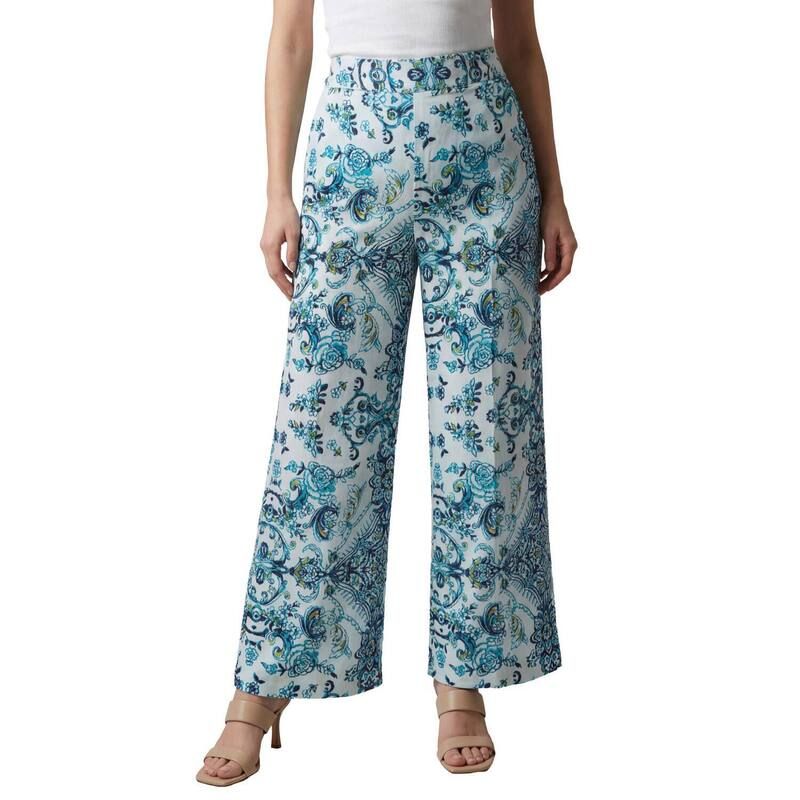 ロアマンズ レディース ボトムス カジュアルパンツ ワイドレッグ プラスサイズ プリント Roamans Womens Plusize Printed Wide Leg Pant White Turq