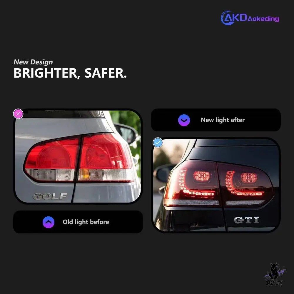 VW ゴルフ6 MK6 R20 2008-2013年式 フルLED リアテールランプ スモーク/レッド