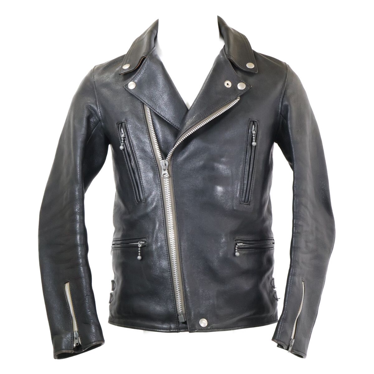 【美品】アディクトクローズ ライダースジャケット 34 ADDICT CLOTHES アディクトクローズ レザー 茶芯 ダブルライダース