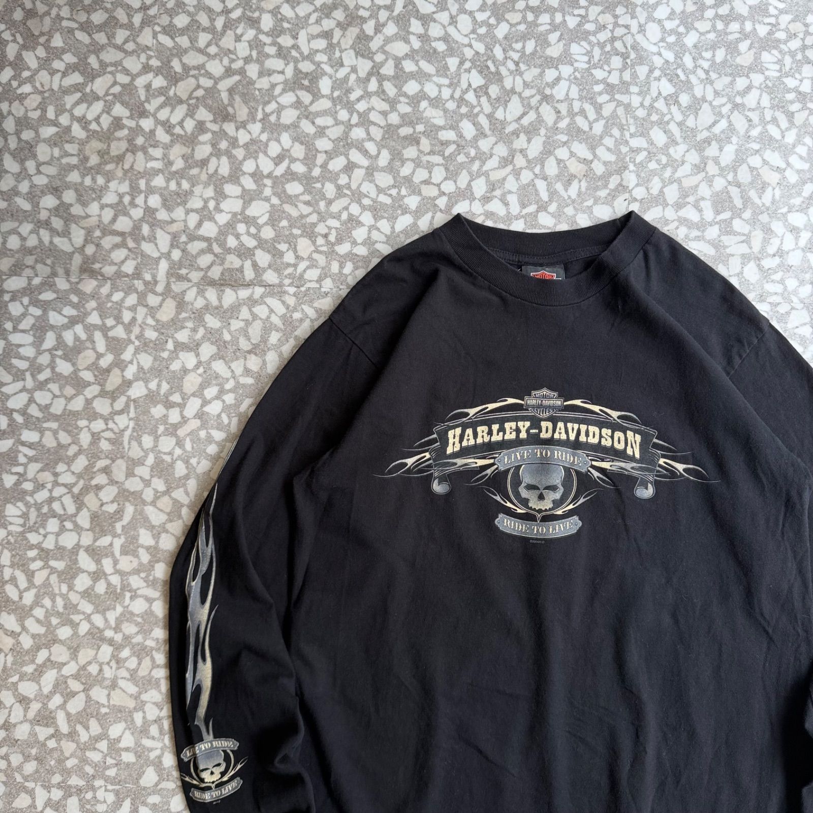 [ Archive アーカイブ Y2K ] HARLEY-DAVIDSON / 00’s usa製 flame ls size M ハーレーダビッドソン　長袖Tシャツ　ロンT ストリート　アームロゴ　4面デザイン sk8 長瀬智也