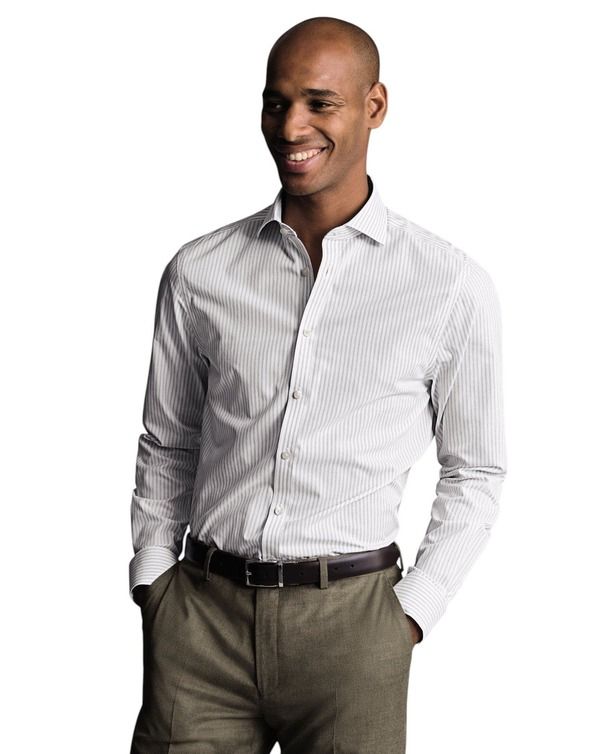 チャールズティリット メンズ トップス シャツ Charles Tyrwhitt NonIron Poplin Stripe Shirt Gray グレー