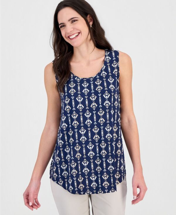 ジェイエムコレクション レディース トップス タンクトップリント ノースリーブ JM Collection Womens Printed ScoopNeck Sleeveless Tank Top I