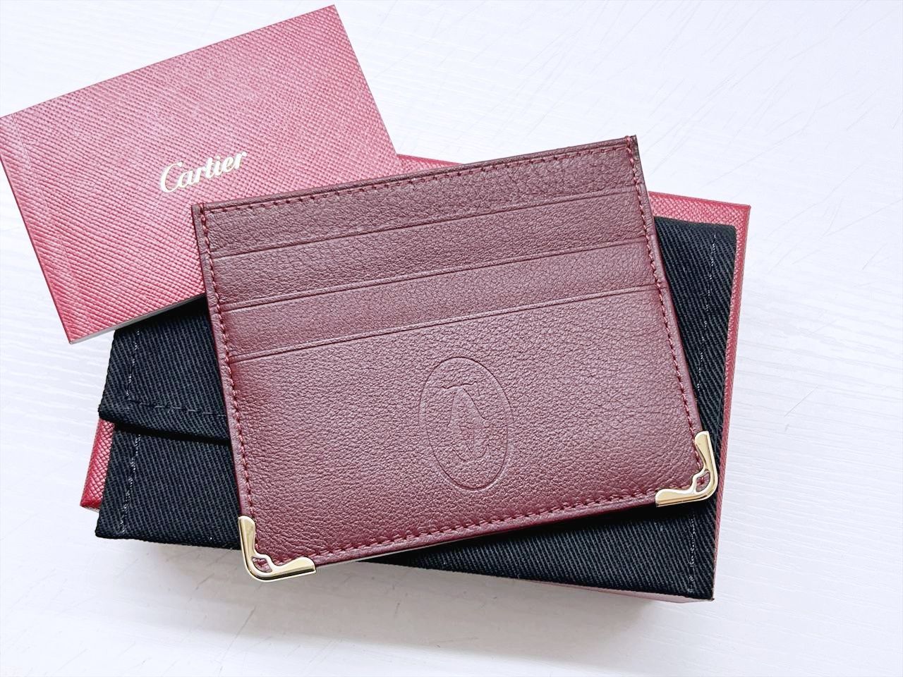 使用感なし　美品　Cartier　カルティエ　マスト　フラットカードケース　名刺入れ　バーガンディ　ゴールド　CRL3001661
