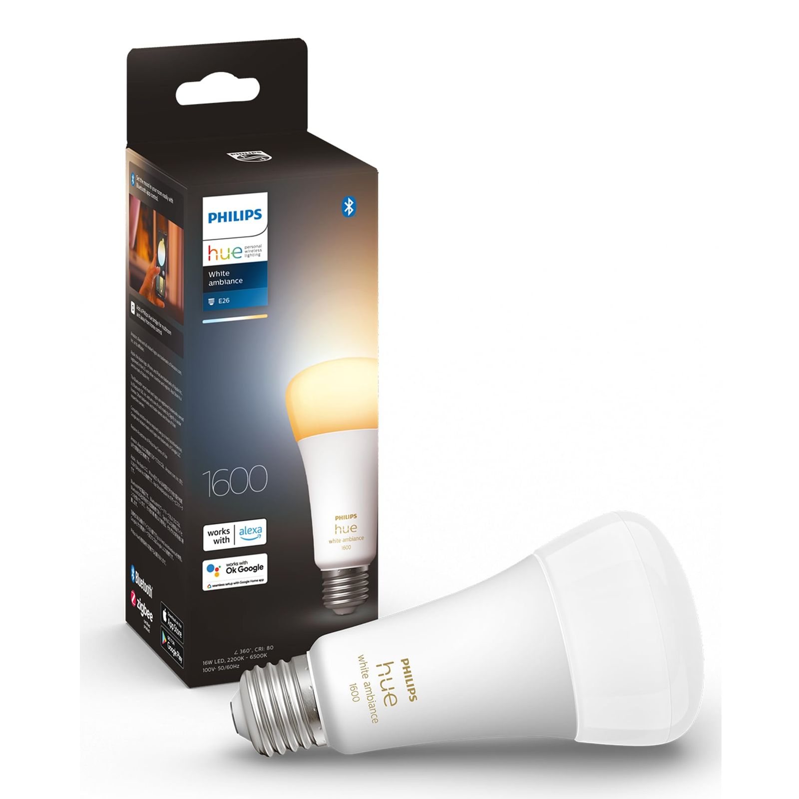 フィリップスヒュー(Philips Hue) スマート電球 E26 100W相当 ホワイトグラデーション 1個 - スマート照明 Alexa対応 1600lm 電球色 昼白色 調光 調色 スマートホーム 間接照明 LED スマートライト 音声 264badc2