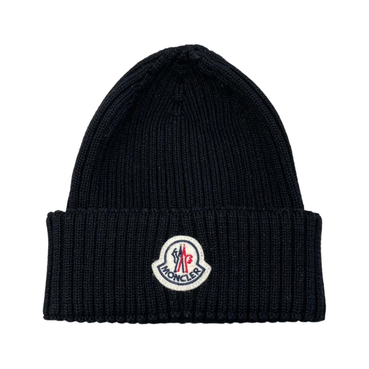 ☆モンクレール 帽子 ベレット ニット帽 E20910029900 02309 ウール ロゴ ブラック BERRETTO MONCLER