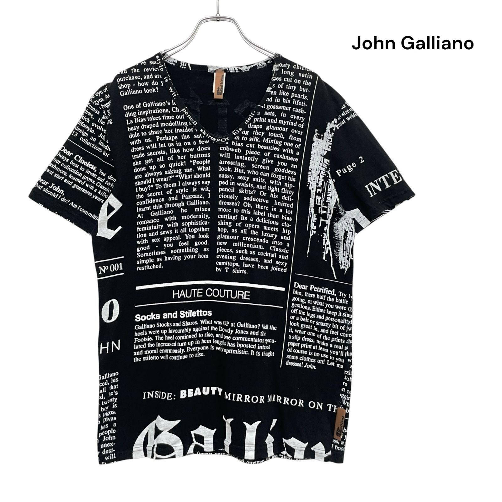 JOHN GALLIANO ジョンガリアーノ ニュースペーパー柄 Tシャツ ブラック