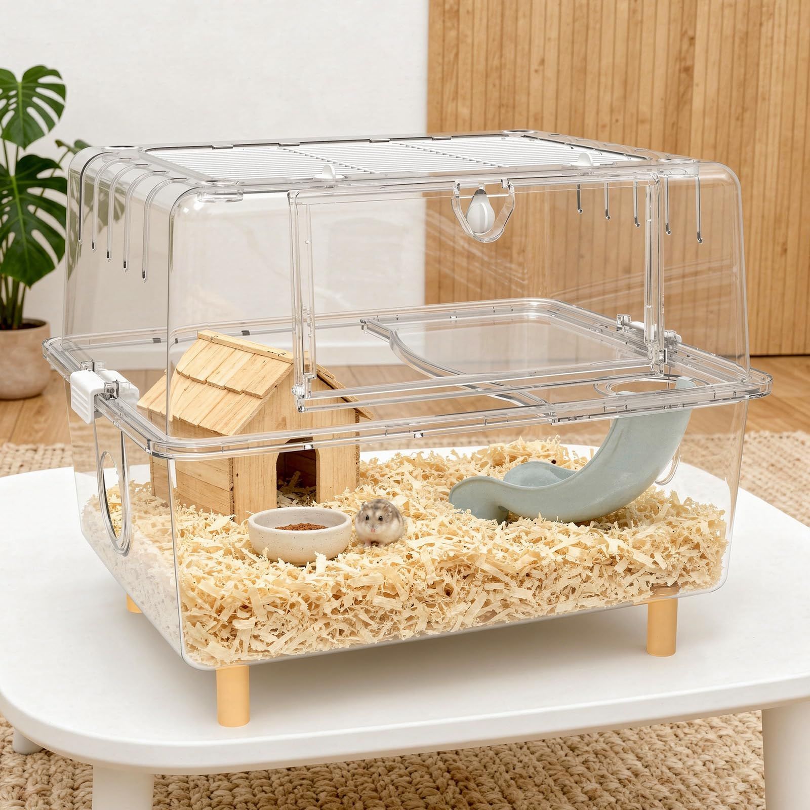 Ruexueの大型ハムスターケージ、ハムスターの二階建て大別荘,完全に透明で視認性が良く、厚みがあり、耐摩耗性と耐噛み性があり、換気と通気性があり、お手入れが簡単で、モルモット、ハリネズミ、トカゲ、その他の小さなペットに適しています。43x3 980d685c