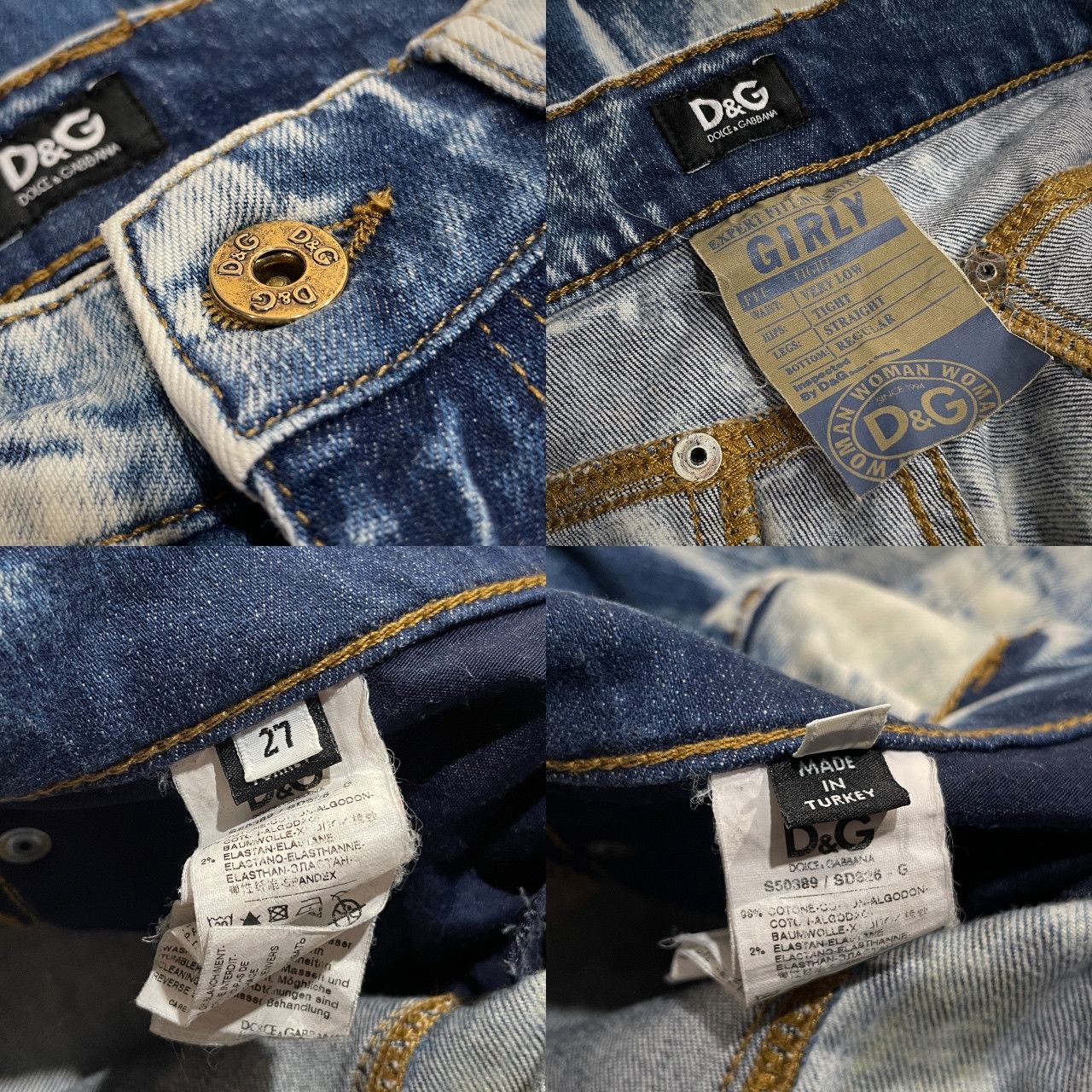 y2k archive d&g ローライズ デニムパンツ M D&G DOLCE&GABBANA GIRLY ケミカルウォッシュローライズデニムパンツ