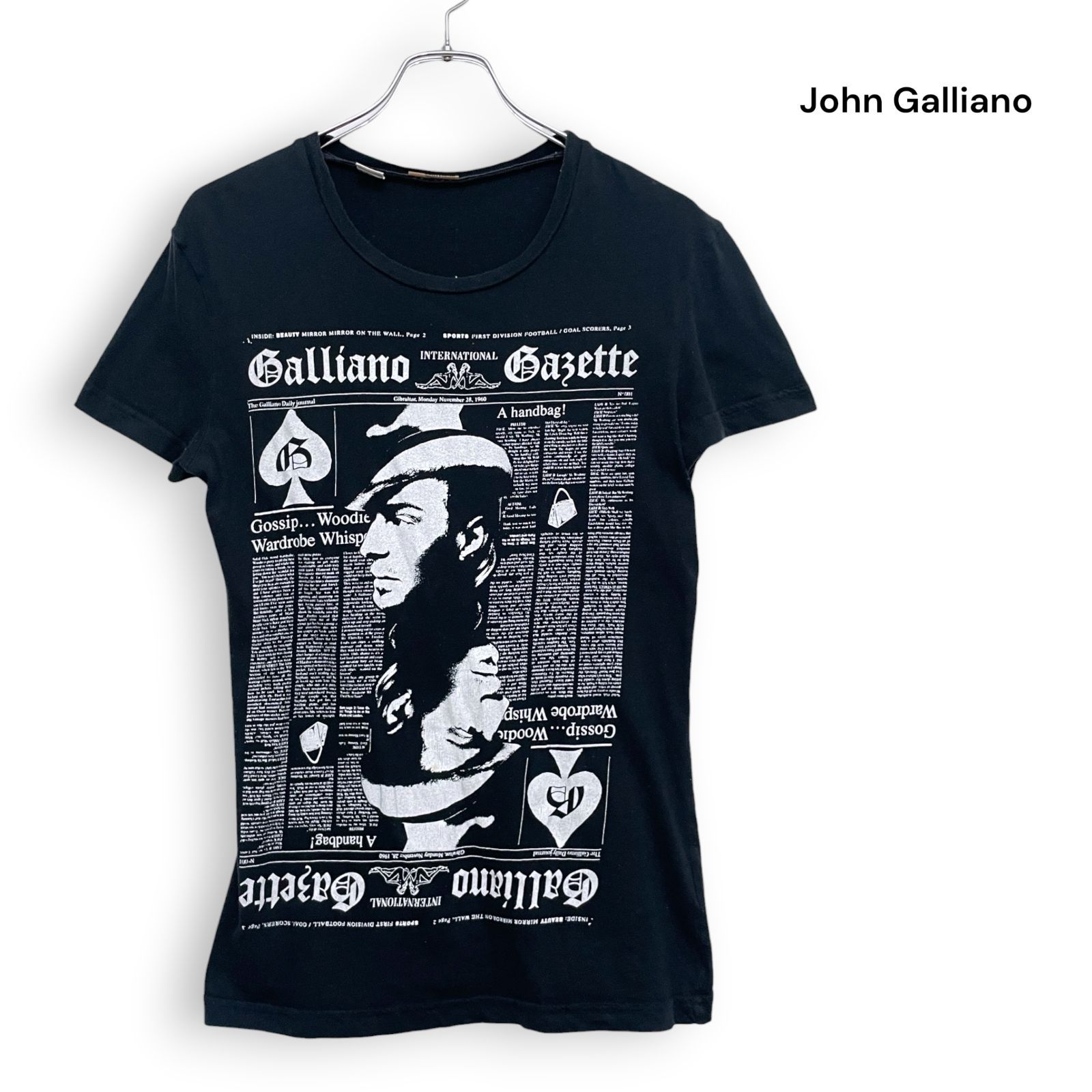 JOHN GALLIANO ジョンガリアーノ ニュースペーパー柄 Tシャツ アーカイブ ブラック