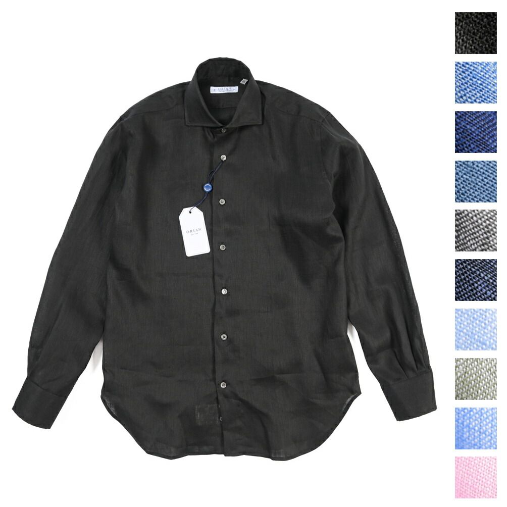 ORIAN オリアン / Vintage Classic ヴィンテージ クラシック 麻シャツ ドレスシャツ ホリゾンタルカラー 長袖 メンズ リネン 100% 10色展開 ネイビー 441898