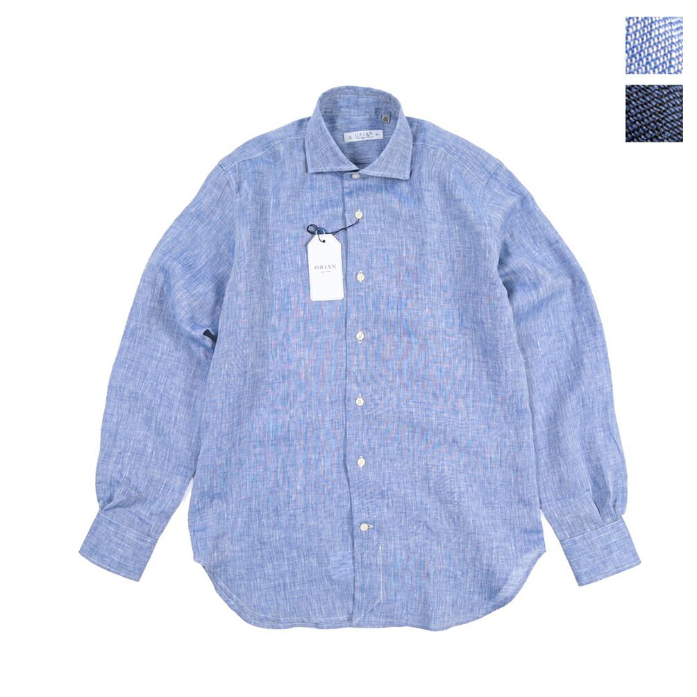 ORIAN オリアン / Vintage Classic ヴィンテージ クラシック 麻シャツ ドレスシャツ ホリゾンタルカラー 長袖 メンズ リネン 100% ネイビー 442011