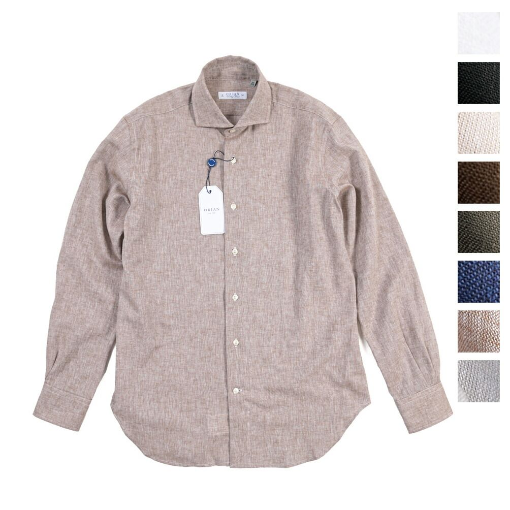 ORIAN オリアン / Vintage Classic ヴィンテージ クラシック 麻混シャツ ドレスシャツ ホリゾンタルカラー 長袖 メンズ リネン コットン 8色展開 カーキ 442032