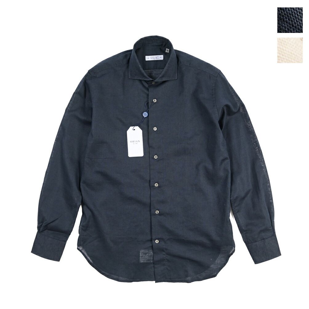 ORIAN オリアン / Vintage Classic ヴィンテージ クラシック 麻混 ドレスシャツ ホリゾンタルカラー 長袖 メンズ リネン コットン ライトベージュ 442126